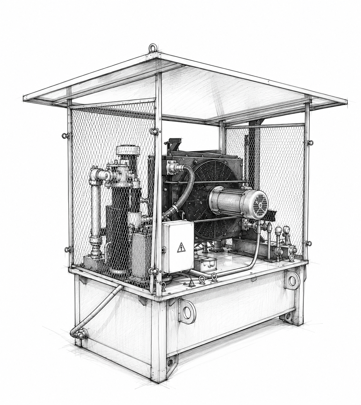 Boceto técnico de unidad de lubricación industrial EGM SAS
